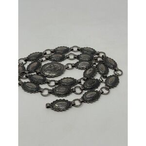 Vintage Western Style Metal Belt Oval Medallion Concho Chain Silver Tone